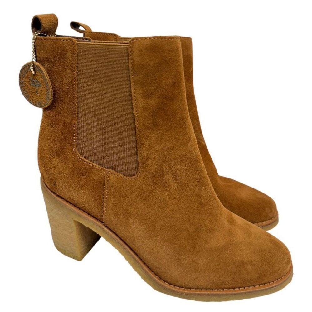 Lauren Ralph Lauren Marianna Tan Suede Chelsea Ankle Boots Block Heel Size 5.5B